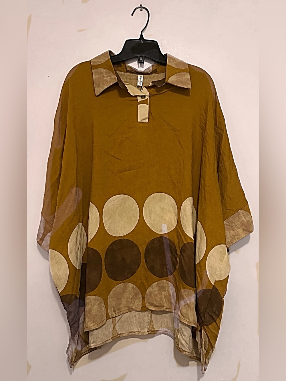 Boho Polka-Dot Dolman Top - Mustard Brown